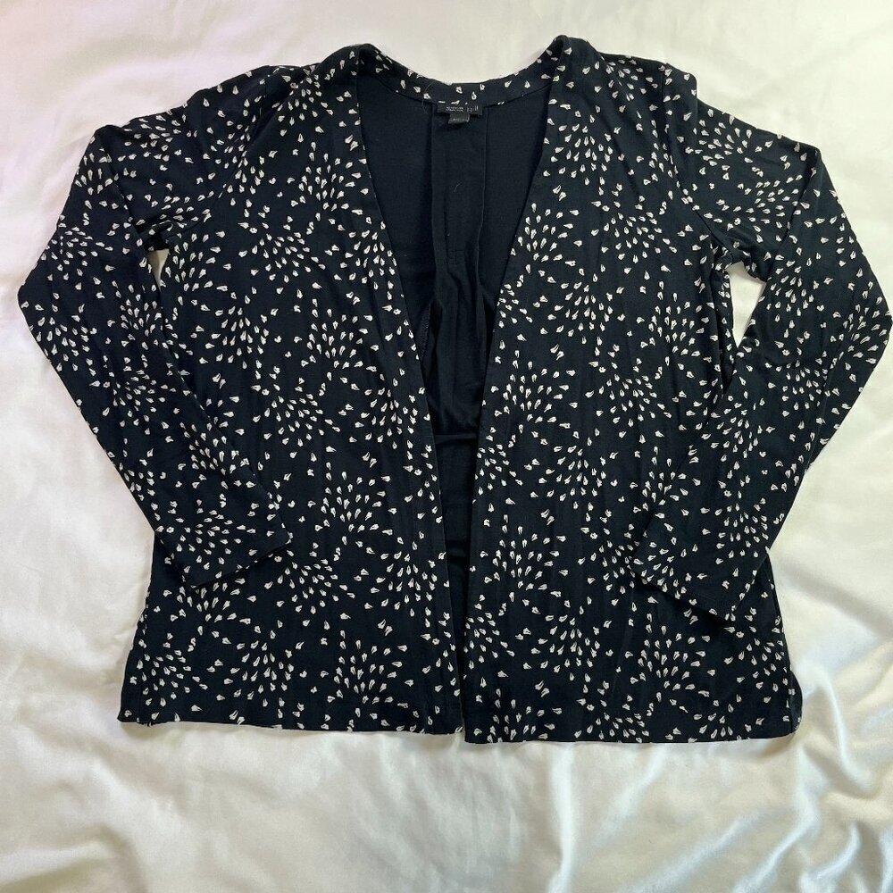 J Jill Black White Geometric Pattern Open Front Lightweight Blazer | Size S